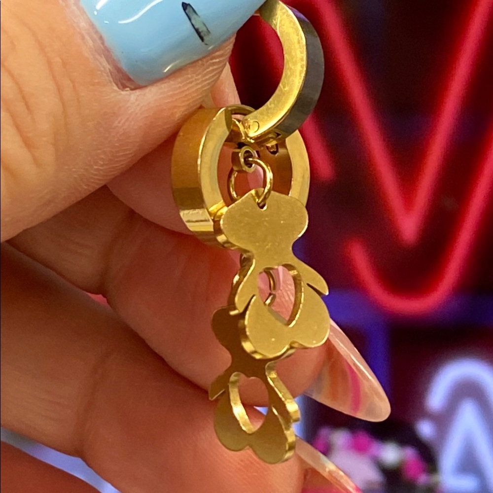 Gold Bear Pendant Earrings